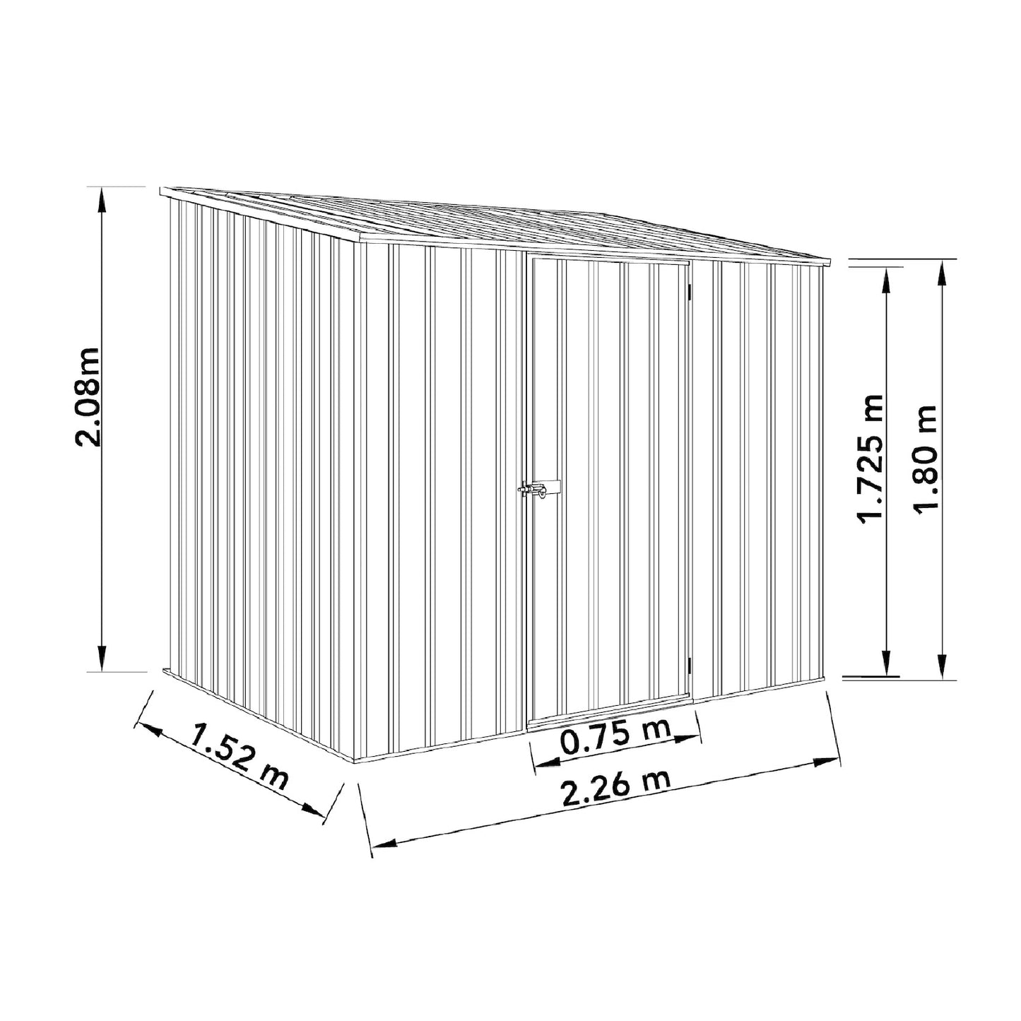 Absco Economy Garden Shed Single Door 2.26mW x 1.52mD x 2.08mH