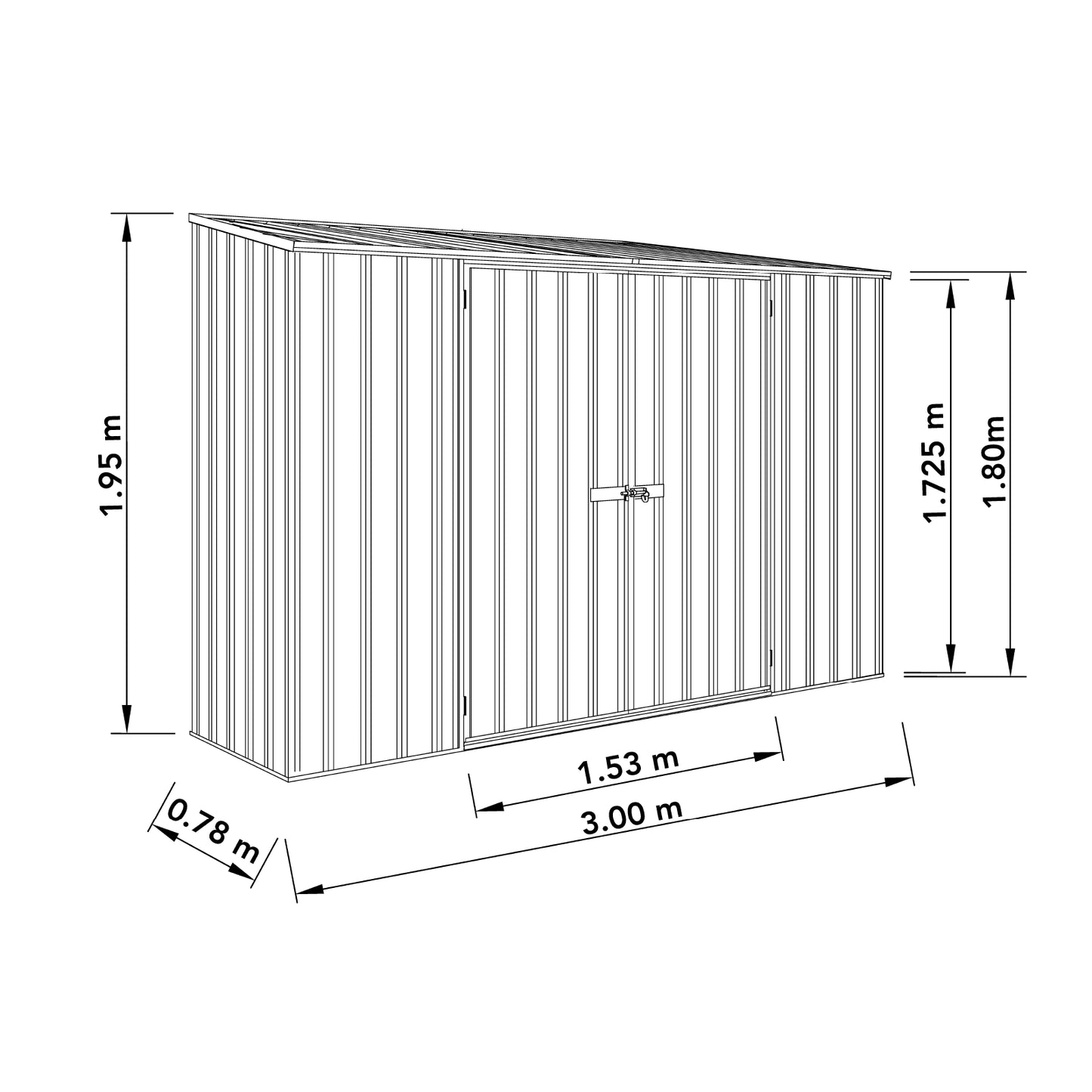 Absco Economy Garden Shed Double Door 3.00mW x 0.78mD x 1.95mH