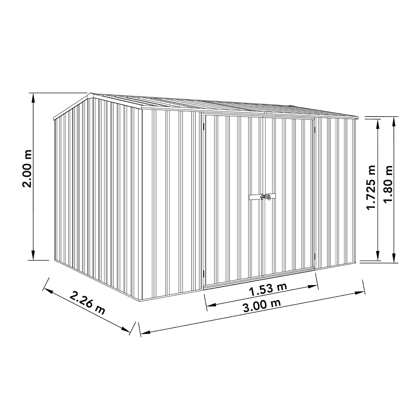 Absco Economy Garden Shed Double Door 3.00mW x 2.26mD x 2.00mH