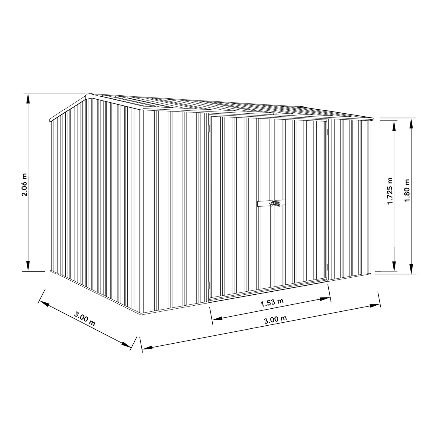 Absco Economy Garden Shed Double Door 3.00mW x 3.00mD x 2.06mH