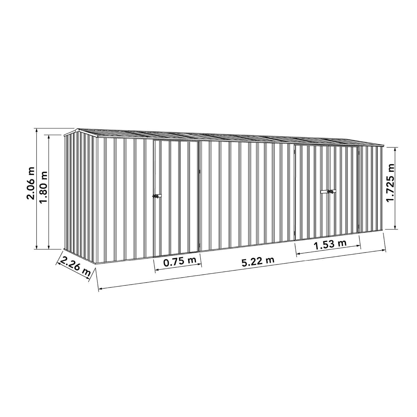 Absco Economy Workshop Shed Triple Door 5.22mW x 2.26mD x 2.06mH