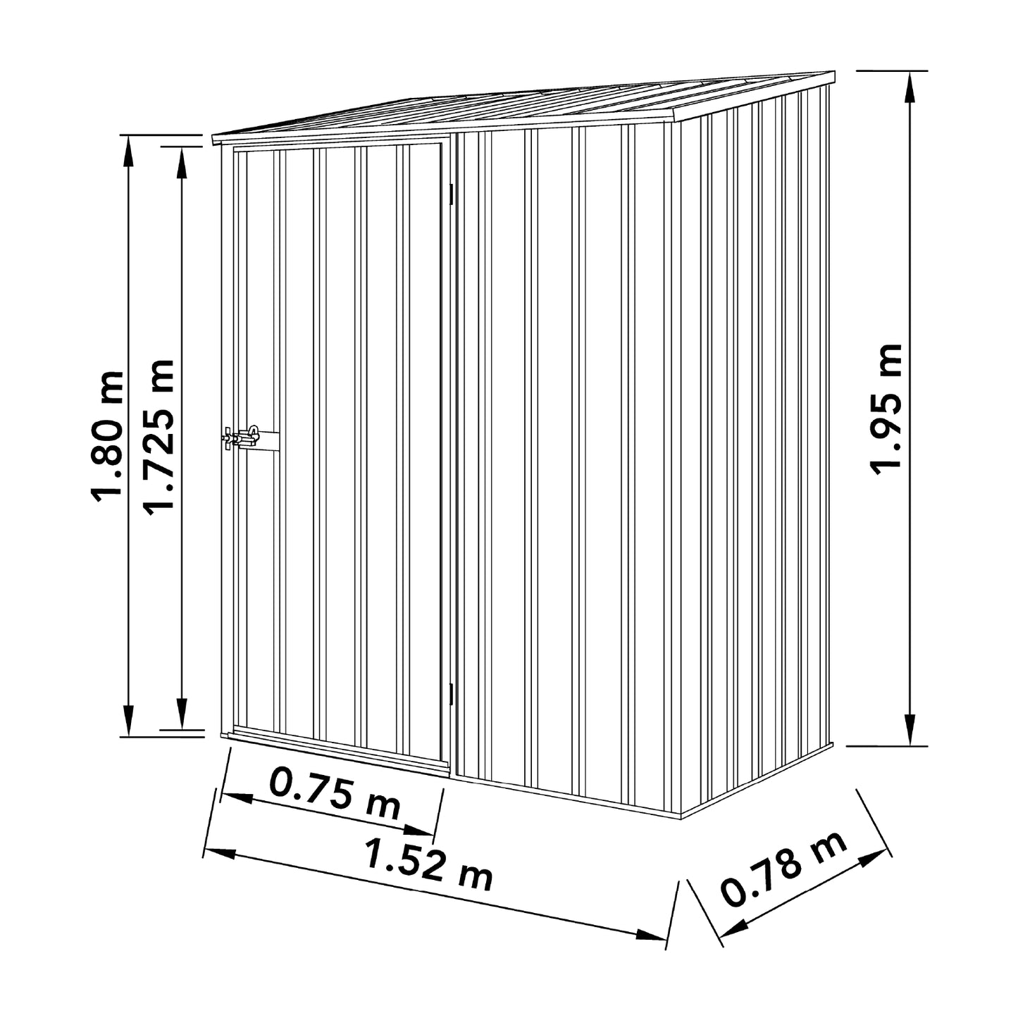 Absco Economy Garden Shed Single Door 1.52mW x 0.78mD x 1.95mH