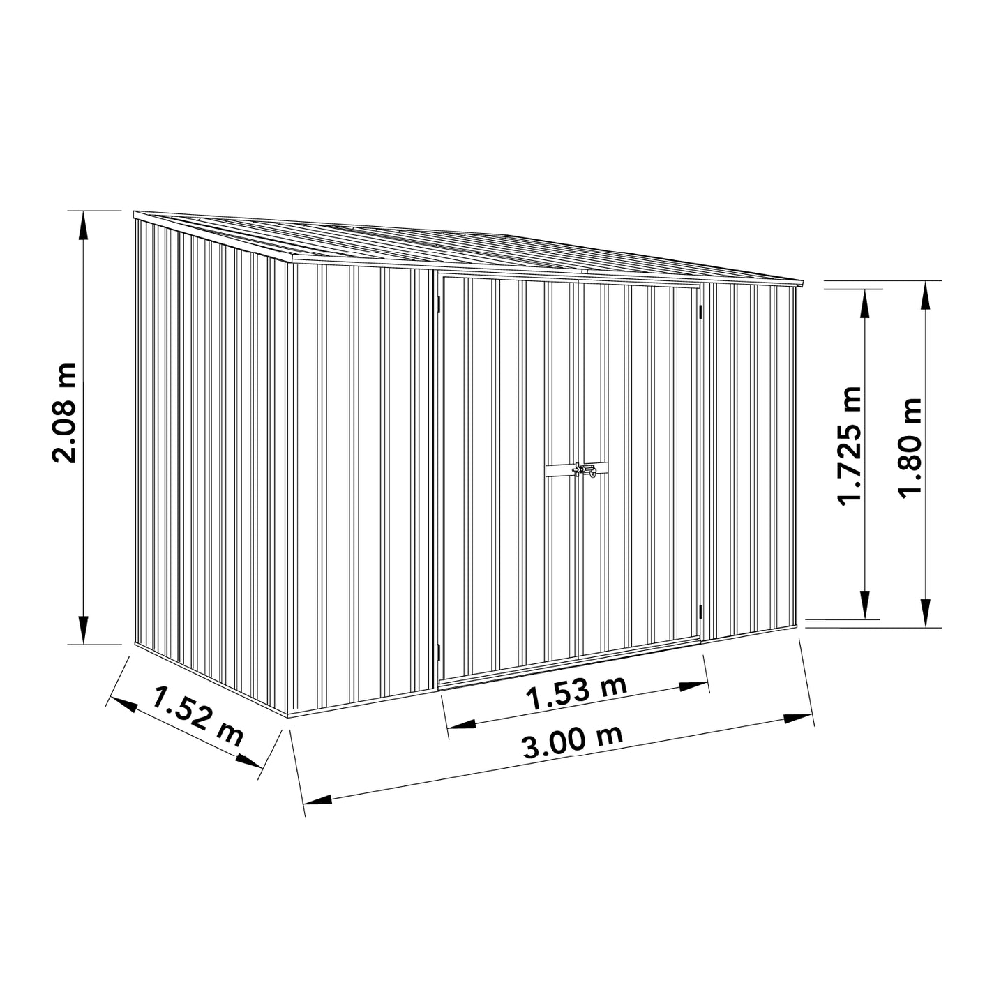 Absco Economy Garden Shed Double Door 3.00mW x 1.52mD x 2.06mH